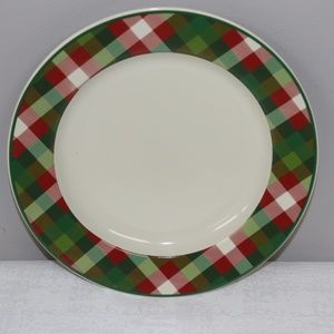 HOME TARTAN PLAID HOLIDAY SALAD DESSERT PLATES -RED GREEN IVORY- SET OF 4 - NEW